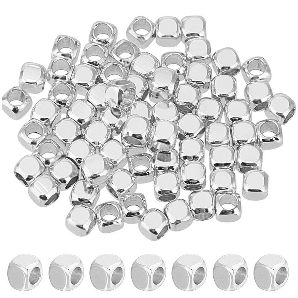 8183 1 Box 50Pcs Silver Cube Beads Square Spacer Beads Bulk 3x3x3mm 925